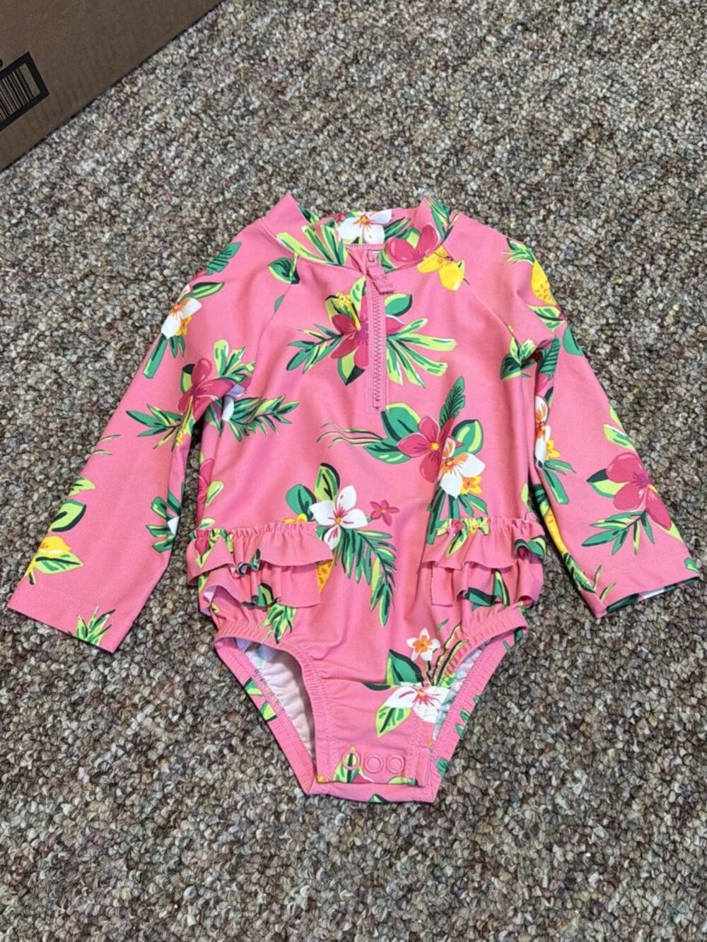 Carter's Baby Girl Tropical Long-Sleeve 1-Piece Rashguard Swimsuit - 9M - NWOT